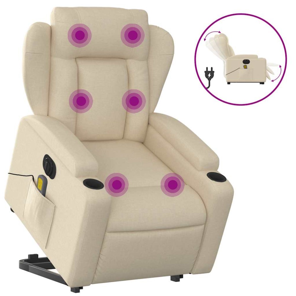 vidaXL Fotoliu electric de masaj rabatabil cu ridicare, crem, textil