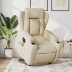 vidaXL Fotoliu electric de masaj rabatabil cu ridicare, crem, textil vidaXL Fotoliu electric de masaj rabatabil cu ridicare, crem, textil