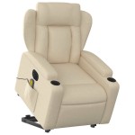 vidaXL Fotoliu electric de masaj rabatabil cu ridicare, crem, textil vidaXL Fotoliu electric de masaj rabatabil cu ridicare, crem, textil