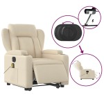 vidaXL Fotoliu electric de masaj rabatabil cu ridicare, crem, textil vidaXL Fotoliu electric de masaj rabatabil cu ridicare, crem, textil