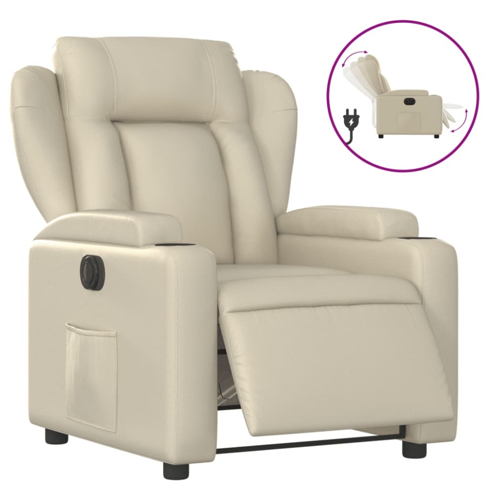 vidaXL Fotoliu rabatabil electric, crem, piele ecologică