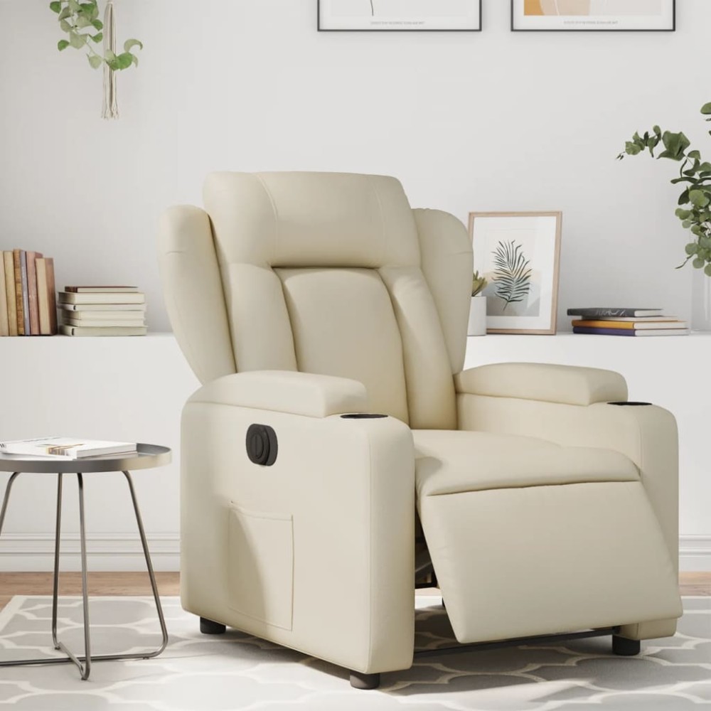 vidaXL Fotoliu rabatabil electric, crem, piele ecologică