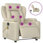 vidaXL Fotoliu electric de masaj rabatabil, crem, piele ecologică