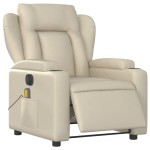 vidaXL Fotoliu electric de masaj rabatabil, crem, piele ecologică
