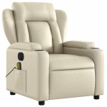 vidaXL Fotoliu electric de masaj rabatabil, crem, piele ecologică