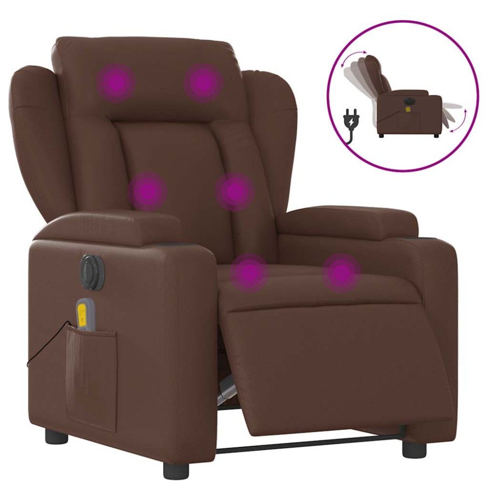 vidaXL Fotoliu electric de masaj rabatabil, maro, piele ecologică