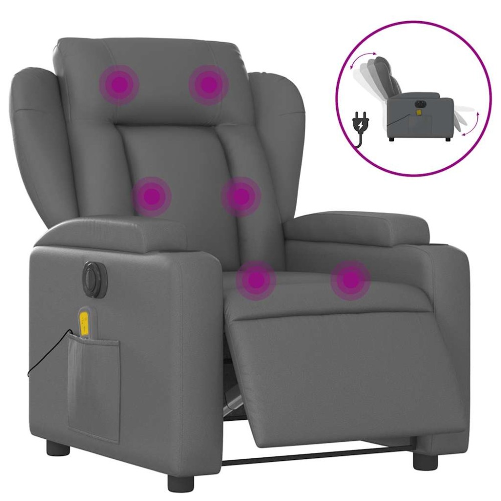 vidaXL Fotoliu de masaj electric rabatabil, gri, piele ecologică