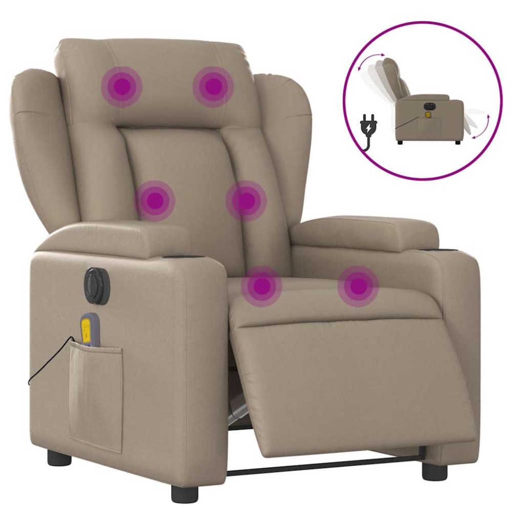 vidaXL Fotoliu electric masaj rabatabil, cappuccino, piele ecologică