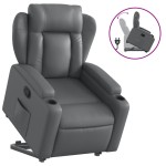 vidaXL Fotoliu rabatabil cu ridicare, gri, piele ecologică vidaXL Fotoliu rabatabil cu ridicare, gri, piele ecologică