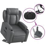 vidaXL Fotoliu rabatabil cu ridicare, gri, piele ecologică vidaXL Fotoliu rabatabil cu ridicare, gri, piele ecologică