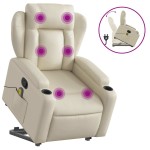 vidaXL Fotoliu rabatabil cu ridicare, crem, piele ecologică
