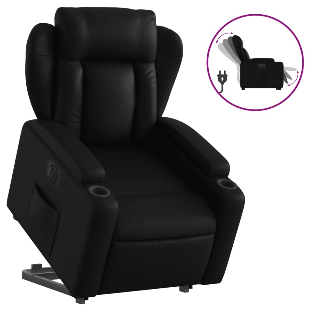 vidaXL Fotoliu rabatabil electric cu ridicare, negru, piele ecologică