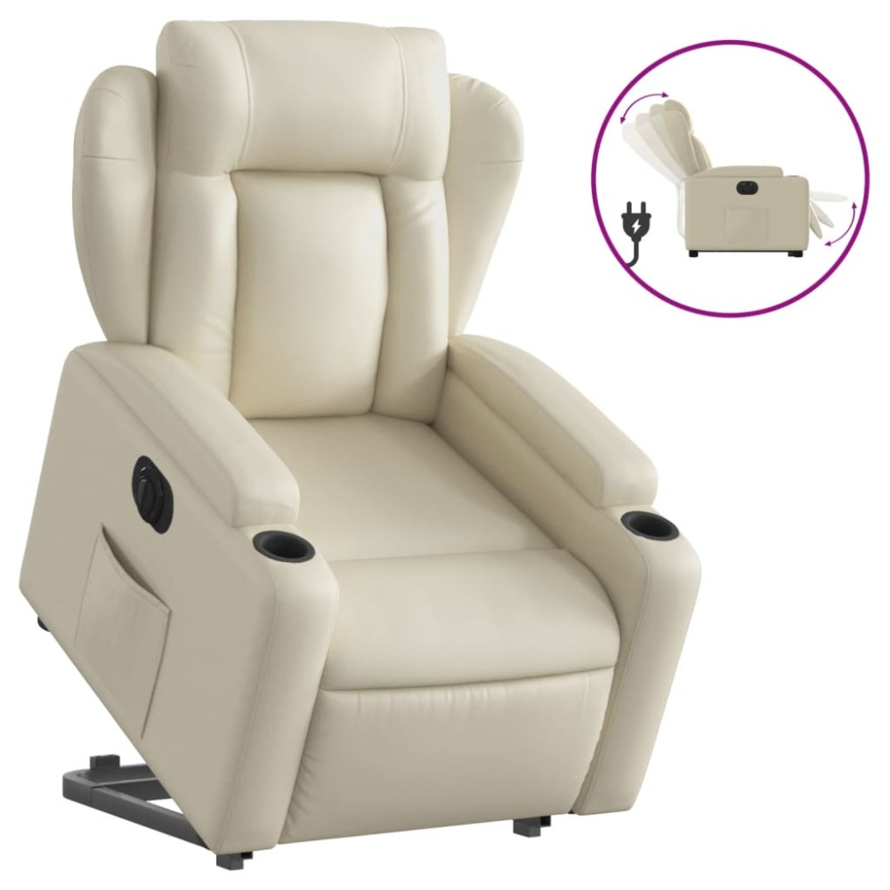 vidaXL Fotoliu rabatabil electric cu ridicare, crem, piele ecologică