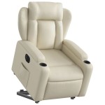 vidaXL Fotoliu rabatabil electric cu ridicare, crem, piele ecologică