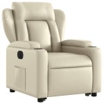 vidaXL Fotoliu rabatabil electric cu ridicare, crem, piele ecologică