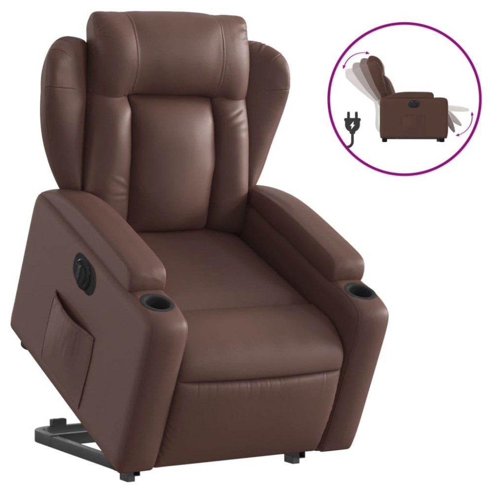 vidaXL Fotoliu rabatabil electric cu ridicare, maro, piele ecologică