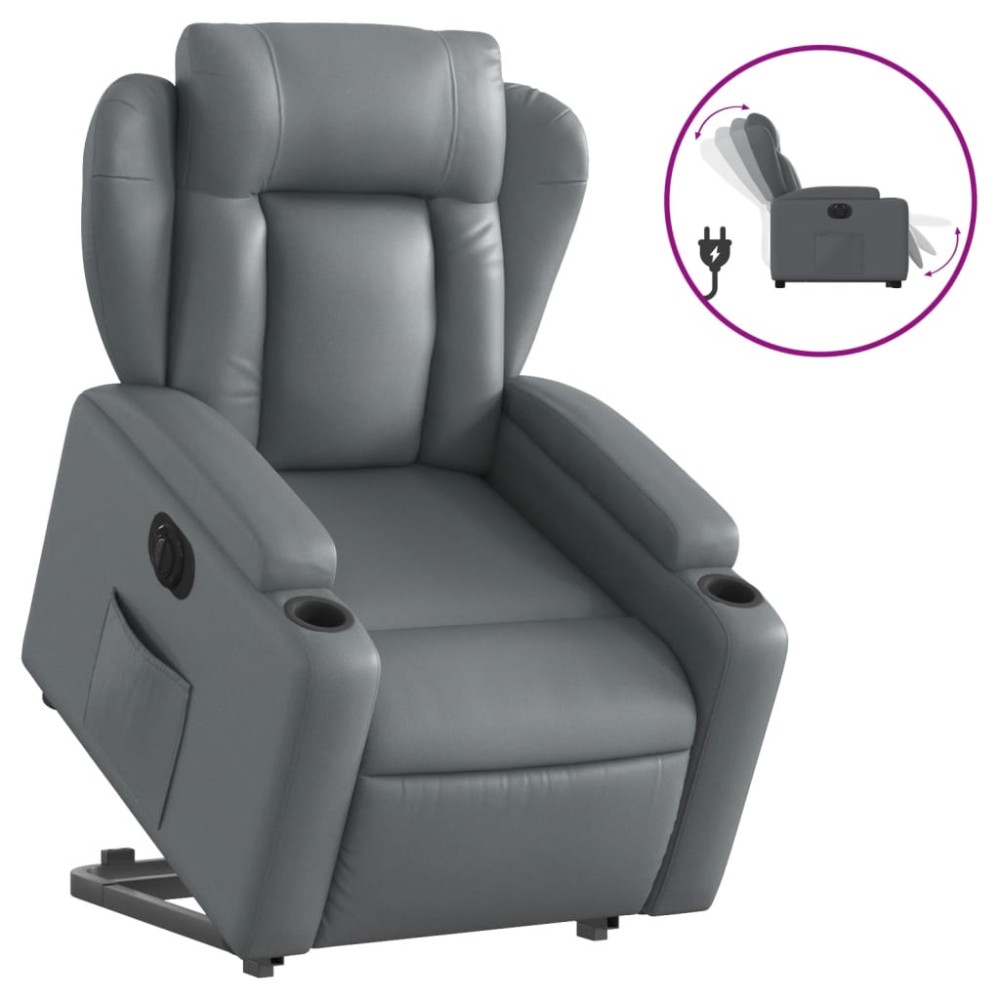vidaXL Fotoliu rabatabil electric cu ridicare, gri, piele ecologică