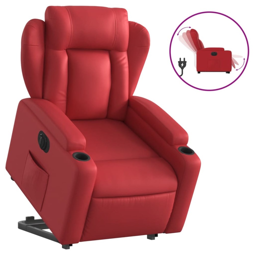vidaXL Fotoliu rabatabil electric cu ridicare, roșu, piele ecologică