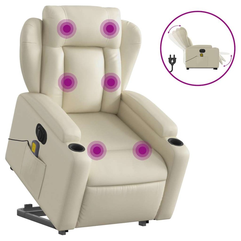 vidaXL Fotoliu electric masaj rabatabil cu ridicare, crem