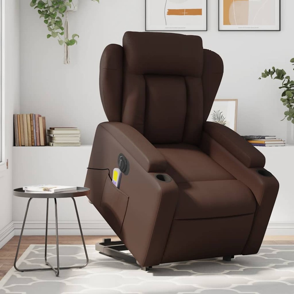 vidaXL Fotoliu electric masaj rabatabil cu ridicare, maro