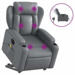 vidaXL Fotoliu masaj rabatabil electric cu ridicare, gri, piele eco