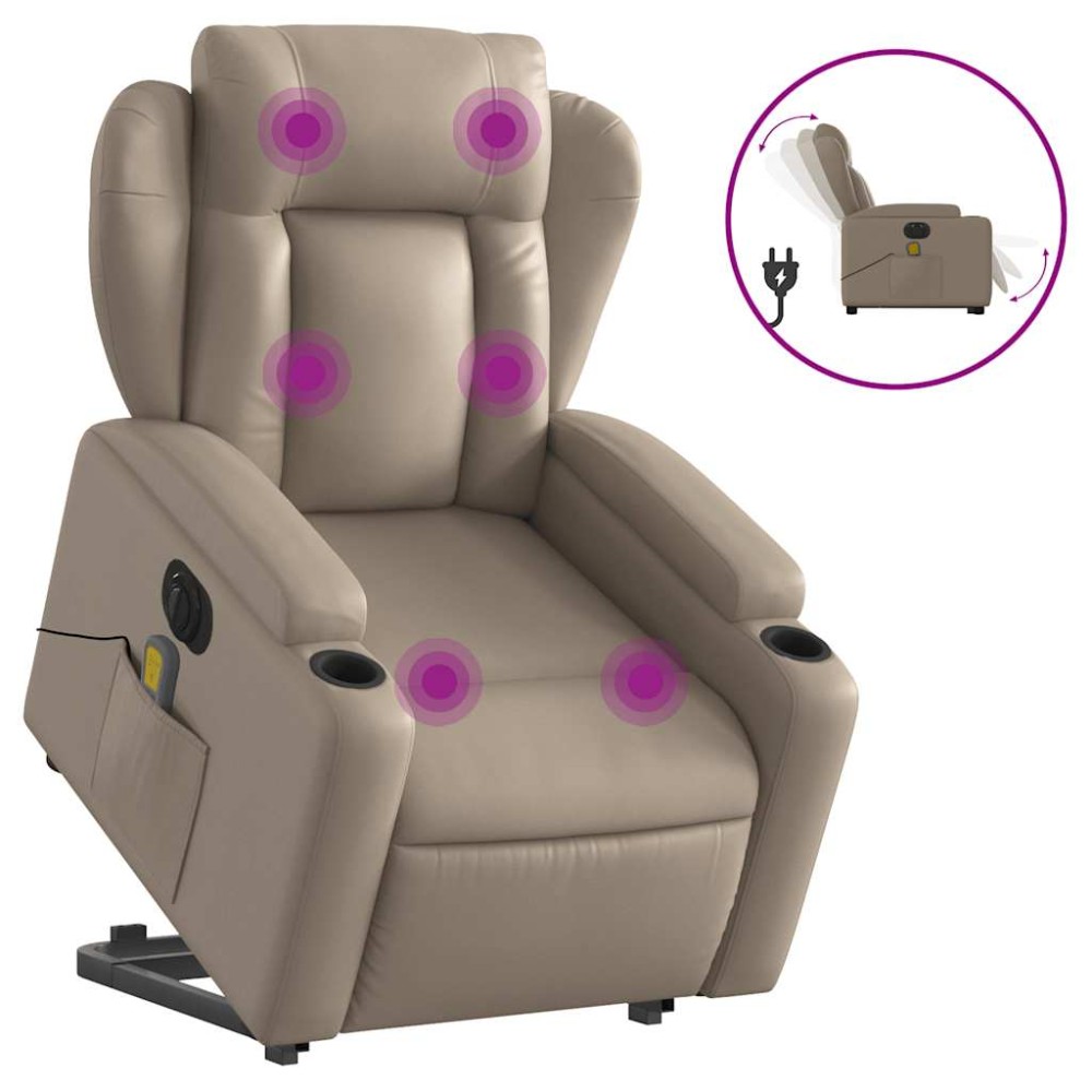 vidaXL Fotoliu electric masaj rabatabil cu ridicare, cappuccino