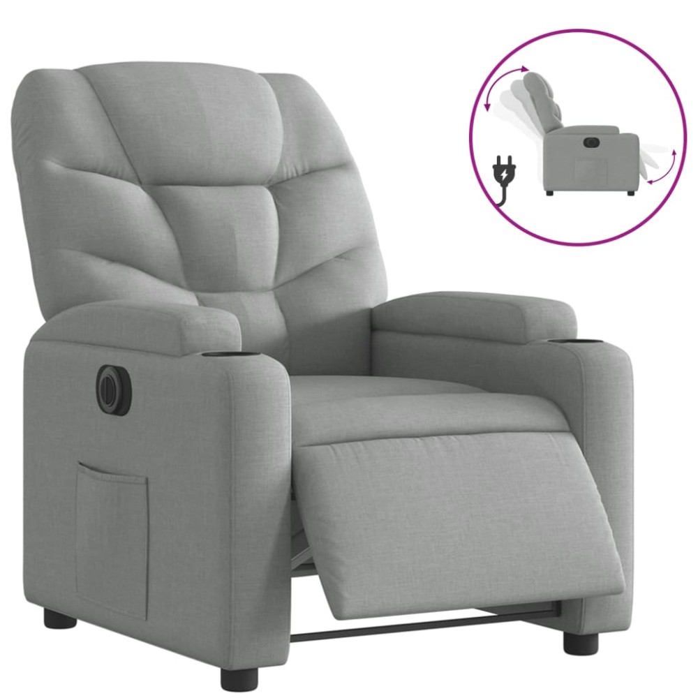 vidaXL Fotoliu rabatabil electric, gri deschis, textil