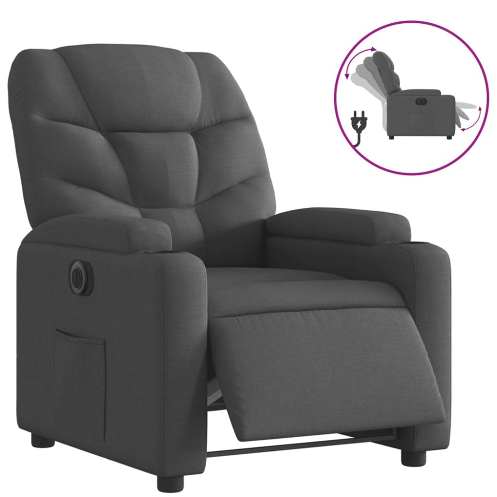vidaXL Fotoliu rabatabil electric, gri închis, material textil