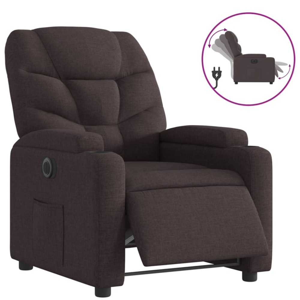vidaXL Fotoliu rabatabil electric, maro închis, material textil