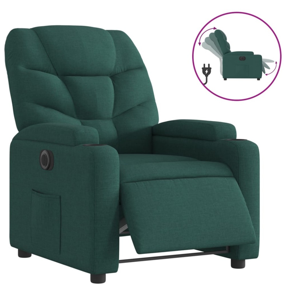 vidaXL Fotoliu rabatabil electric, verde închis, material textil