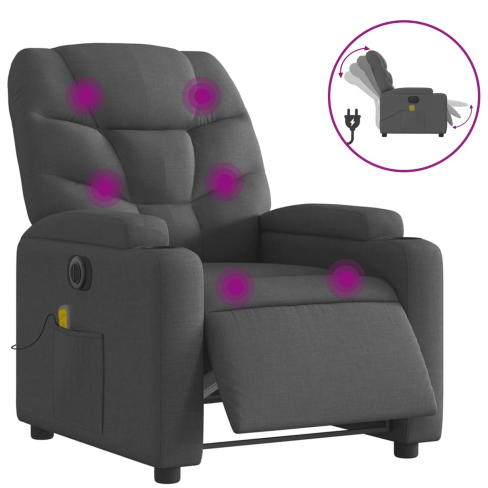 vidaXL Fotoliu electric de masaj rabatabil, gri închis, textil