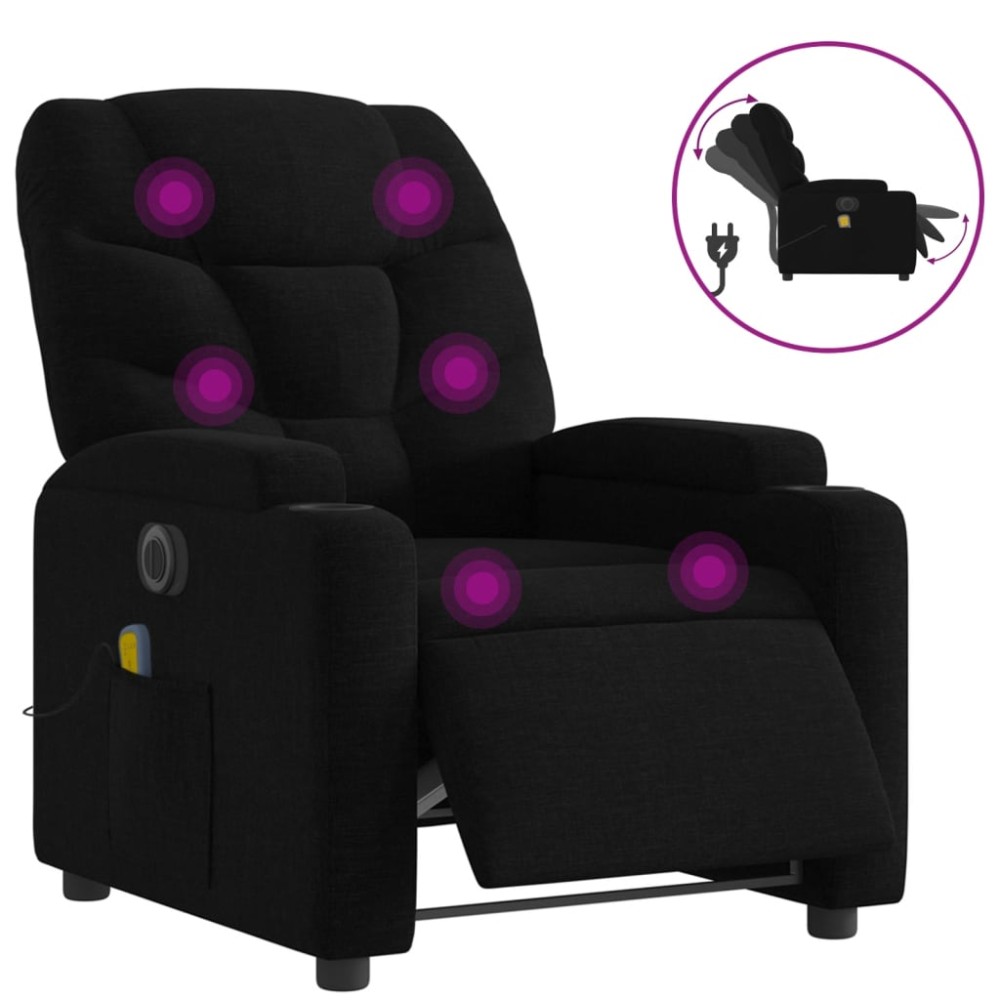 vidaXL Fotoliu electric de masaj rabatabil, negru, textil