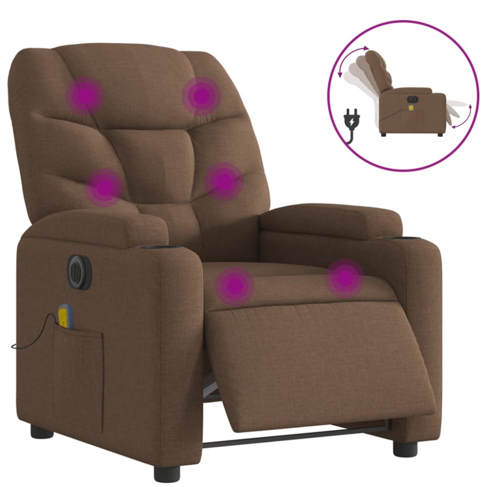 vidaXL Fotoliu electric de masaj rabatabil, maro, textil