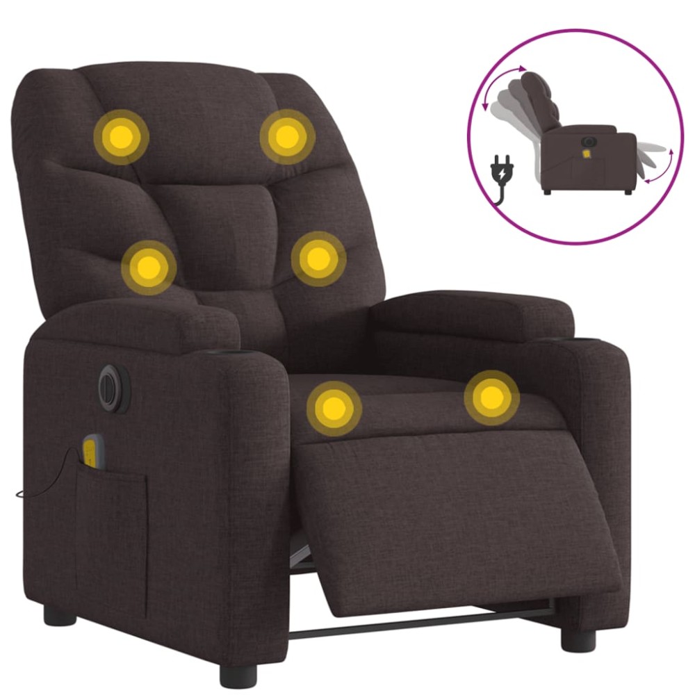 vidaXL Fotoliu electric de masaj rabatabil, maro închis, textil