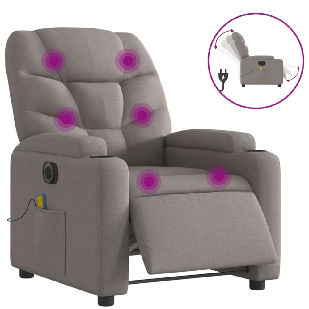 vidaXL Fotoliu electric de masaj rabatabil, gri taupe, textil