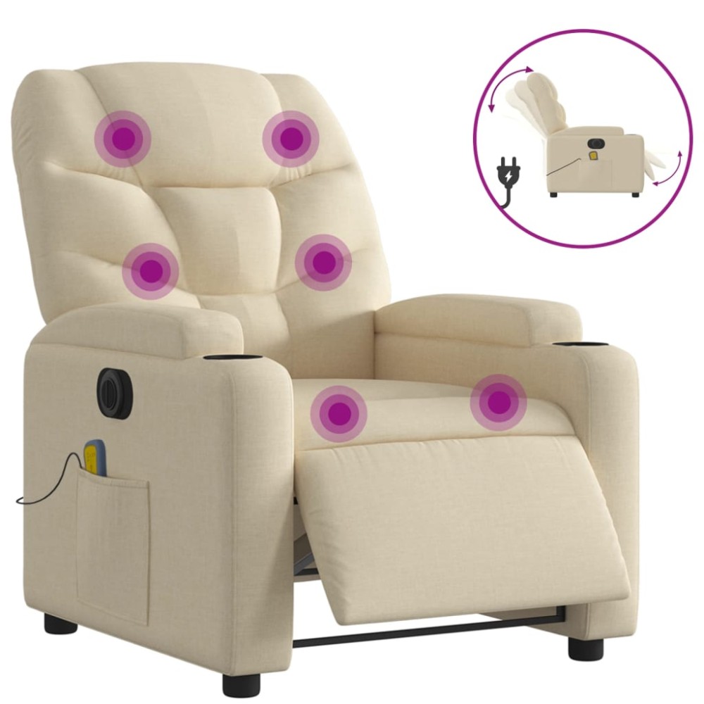 vidaXL Fotoliu electric de masaj rabatabil, crem, textil