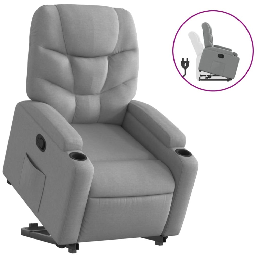 vidaXL Fotoliu rabatabil cu ridicare, gri deschis, material textil