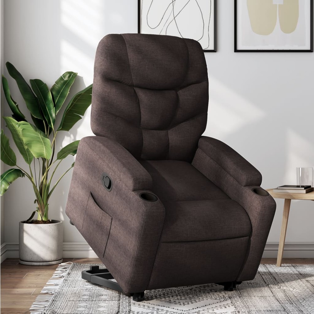 vidaXL Fotoliu rabatabil cu ridicare pe verticală, maro închis, textil