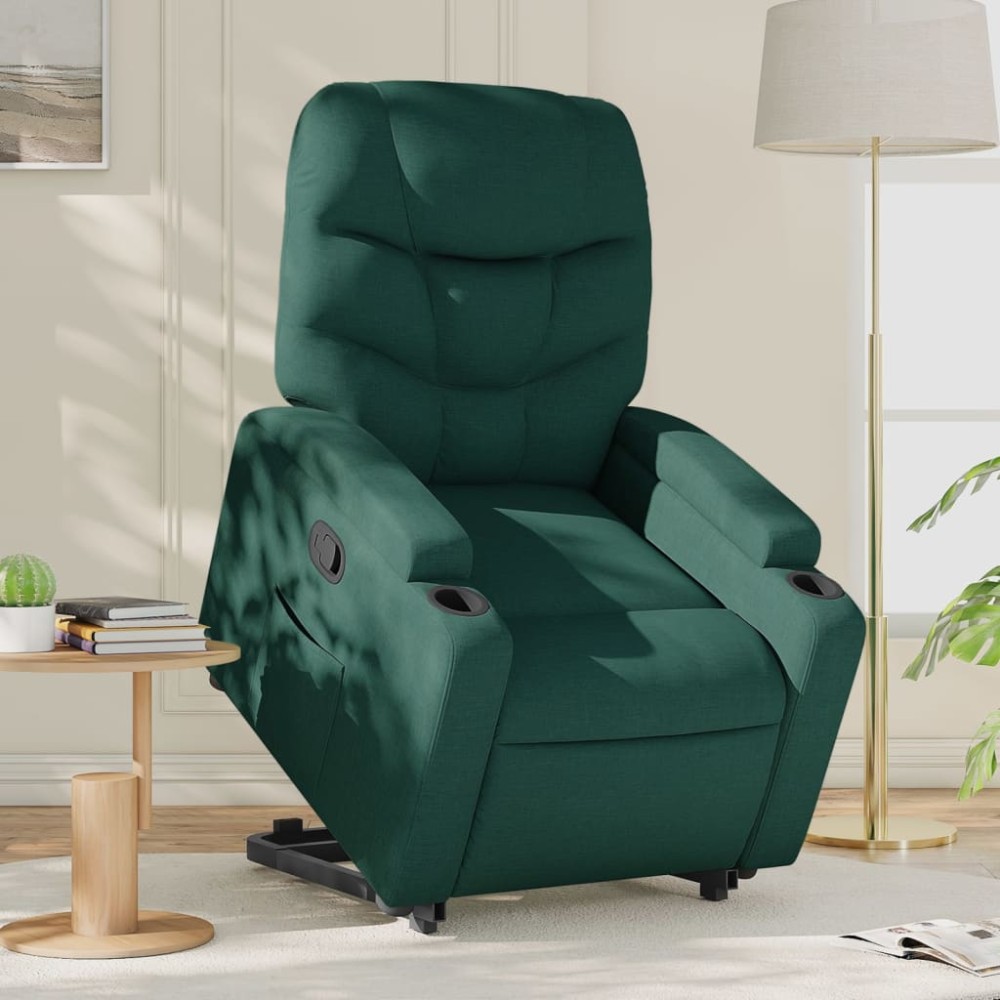 vidaXL Fotoliu rabatabil ridicare pe verticală, verde închis, textil