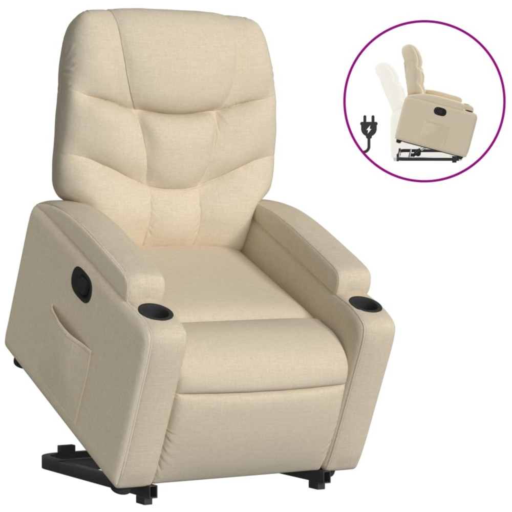 vidaXL Fotoliu rabatabil cu ridicare pe verticală, crem, textil