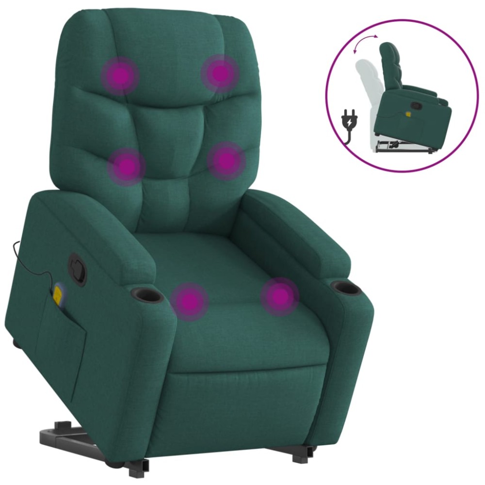 vidaXL Fotoliu rabatabil de masaj, cu ridicare, verde închis, textil