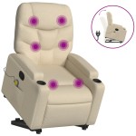 vidaXL Fotoliu masaj rabatabil cu ridicare, crem, material textil