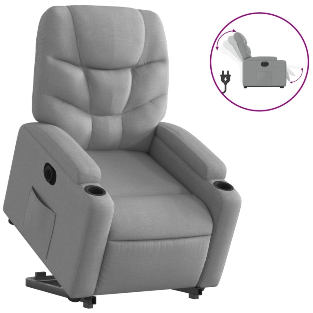 vidaXL Fotoliu electric rabatabil cu ridicare, gri deschis, textil