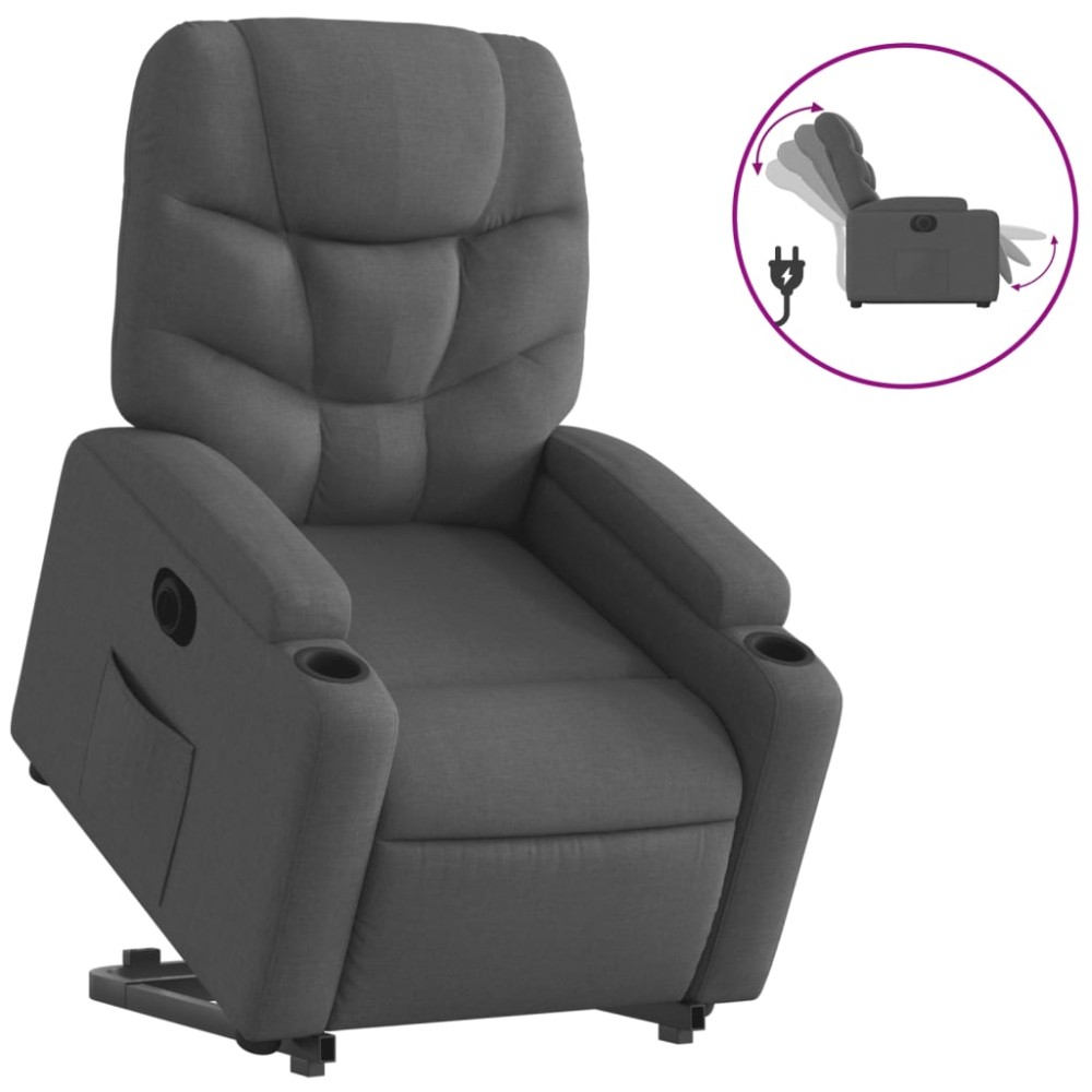 vidaXL Fotoliu electric rabatabil cu ridicare, gri închis, textil