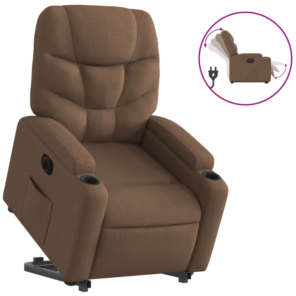 vidaXL Fotoliu electric rabatabil cu ridicare, maro, textil