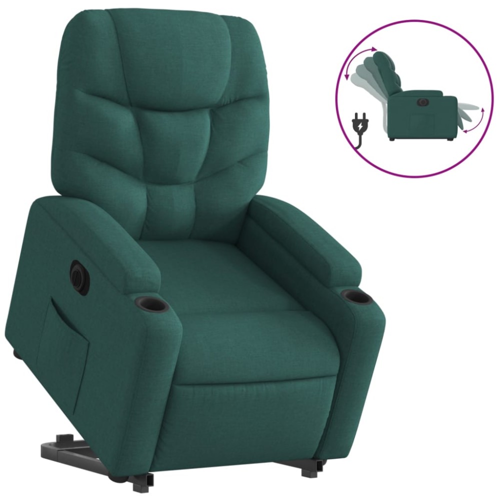 vidaXL Fotoliu electric rabatabil cu ridicare, verde închis, textil