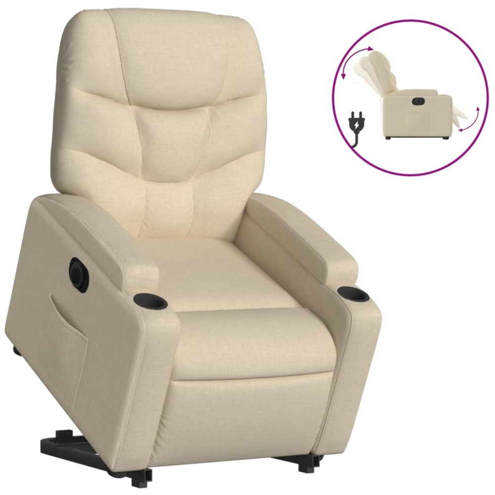 vidaXL Fotoliu electric rabatabil cu ridicare, crem, textil