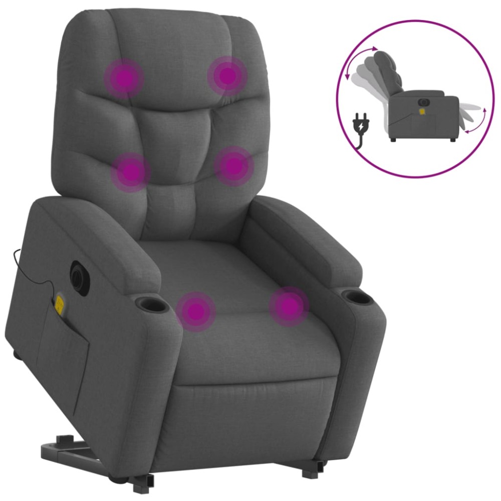 vidaXL Fotoliu electric masaj rabatabil cu ridicare, gri închis textil