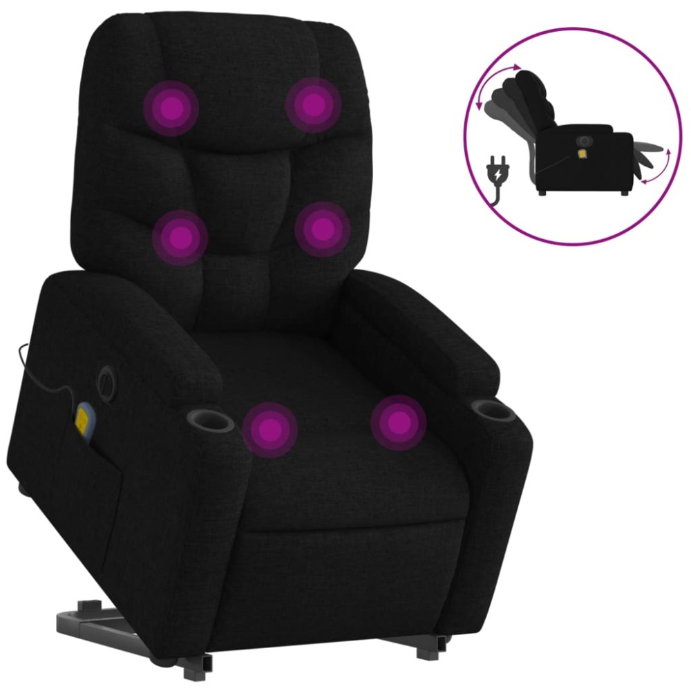 vidaXL Fotoliu electric de masaj rabatabil cu ridicare, negru, textil