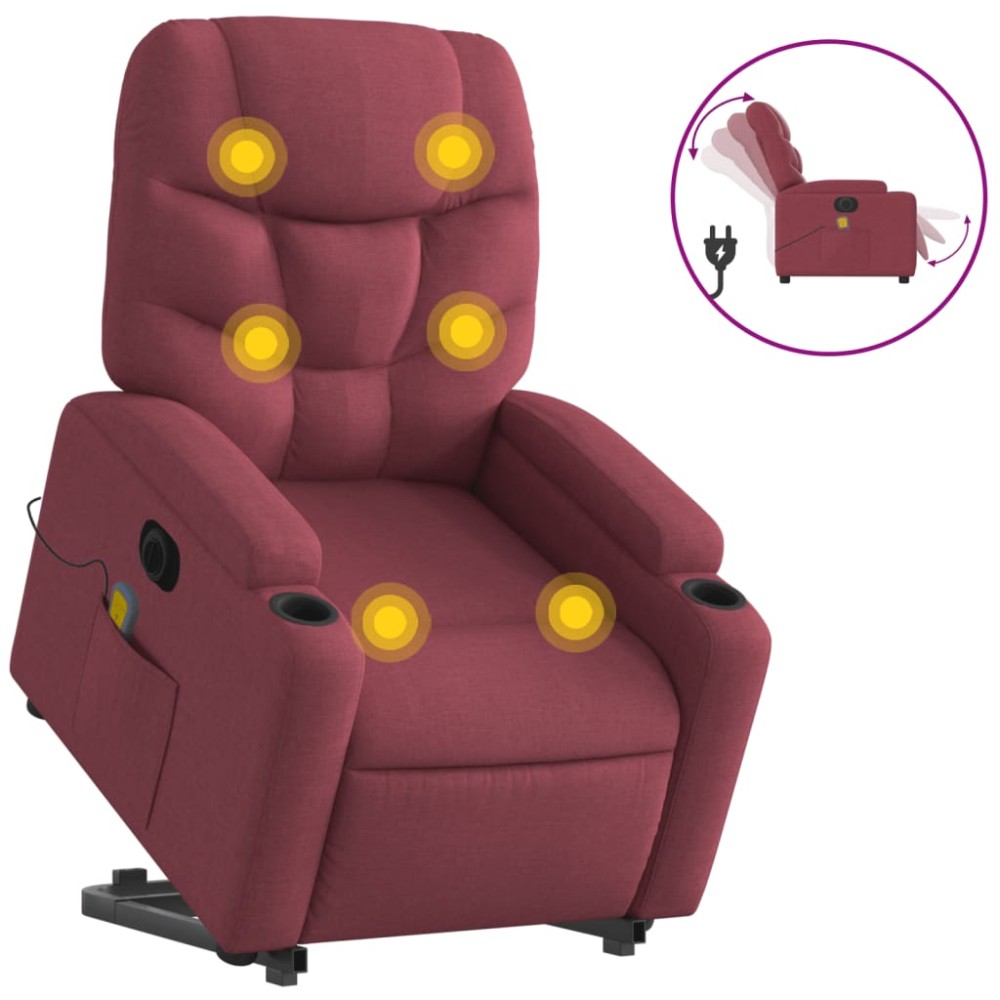 vidaXL Fotoliu de masaj electric rabatabil cu ridicare roșu vin textil